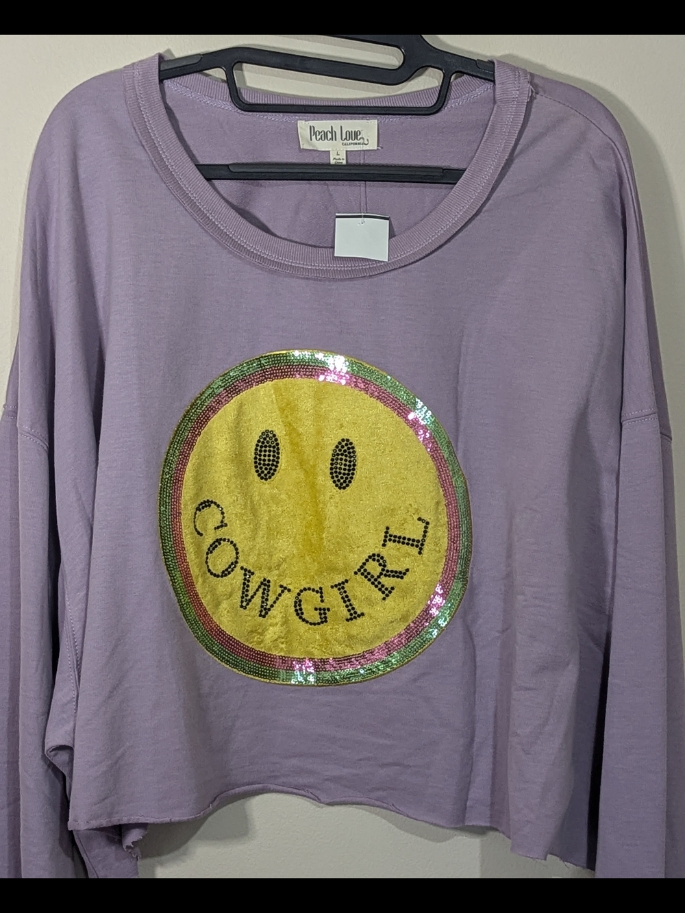 Peach Love California NWT Smiley Face Cropped Sweatshirt Bundle Size L Oversized - Picture 4 of 12